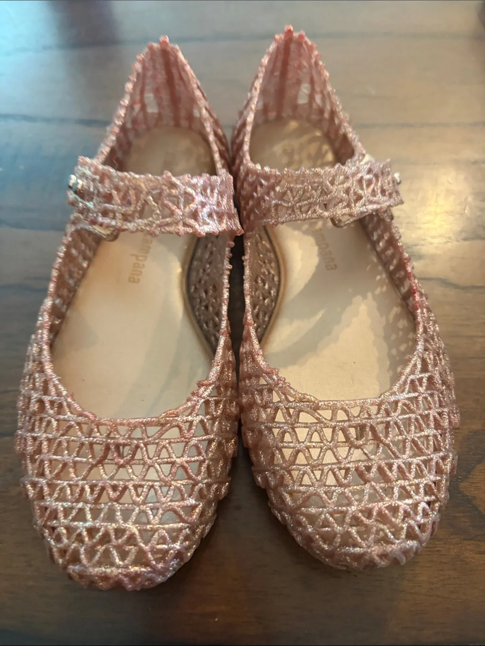 Mini Melissa Rose Gold Glitter Jelly Mary Jane Shoes